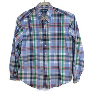 Ralph Lauren‎ Shirt Mens Extra Large Blue Madras Plaid Classic Fit Button Down